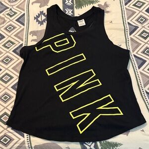 Pink by Victorias Secret-black/neon yellow open backed tank